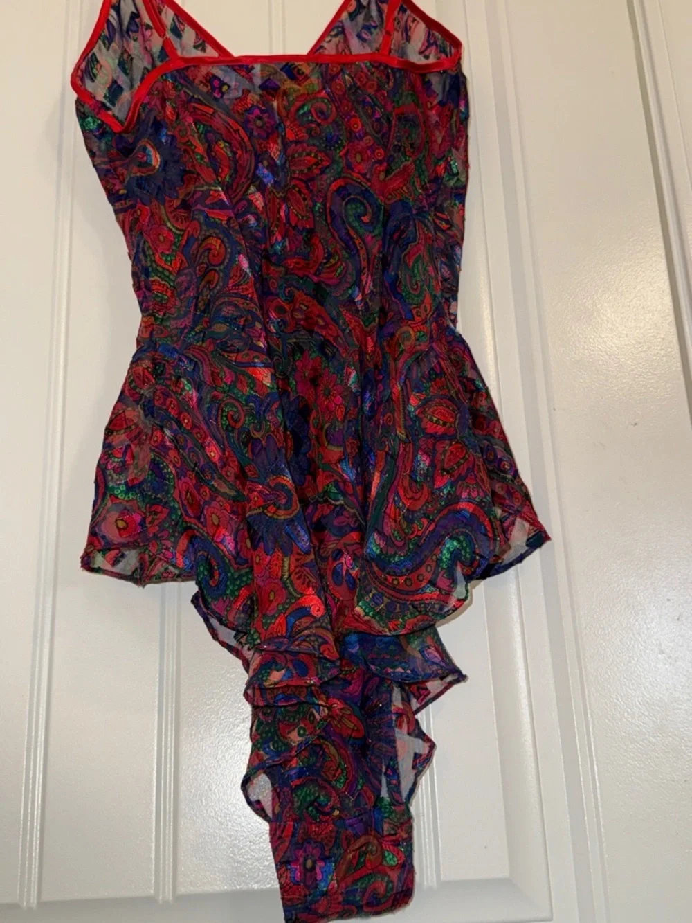 Victoria's Secret Sheer Paisley Teddy Red-Multicolor Print Vintage Sz Med - Picture 10 of 15